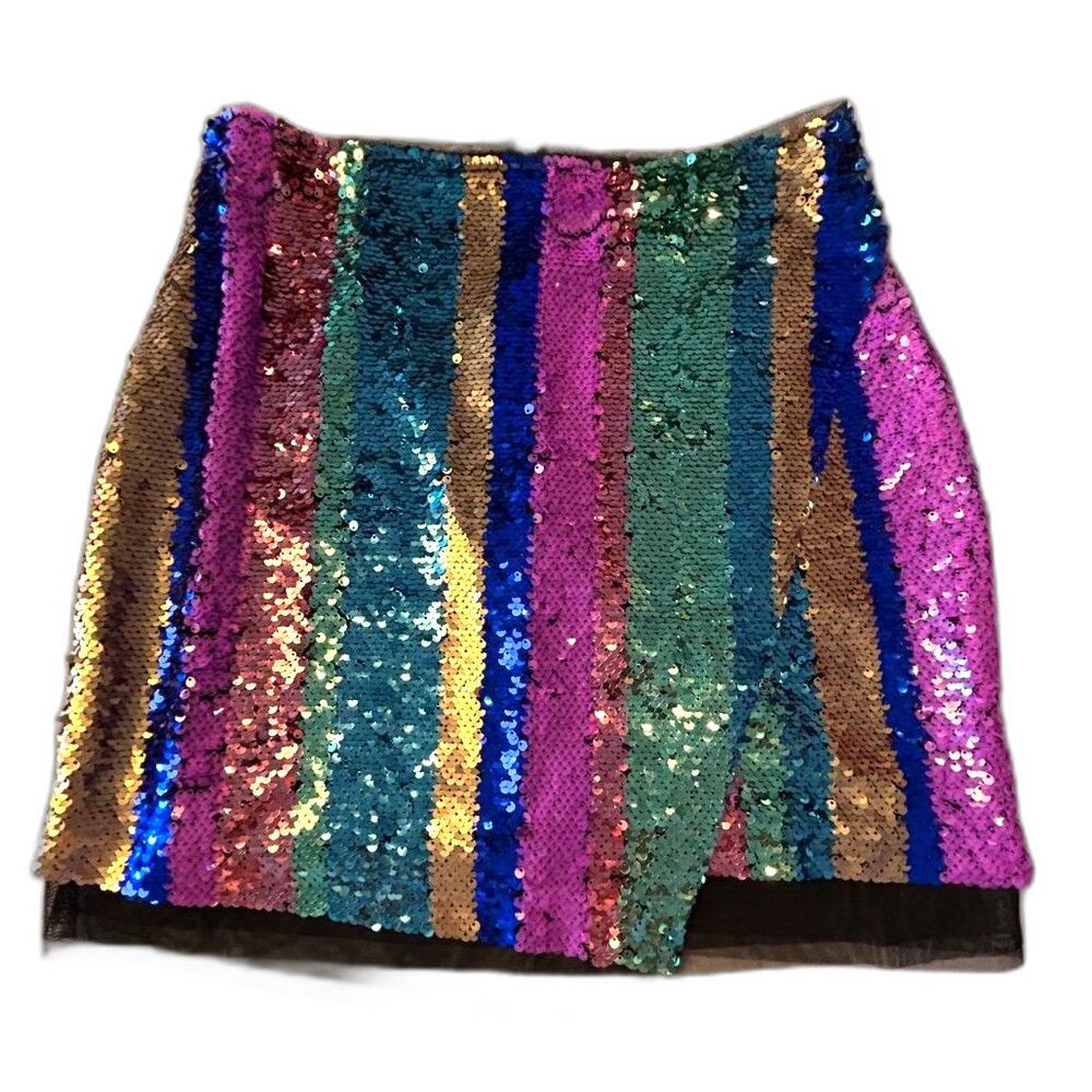Endless Rose Multicolor Sequin Stripe Mini Skirt Small Party